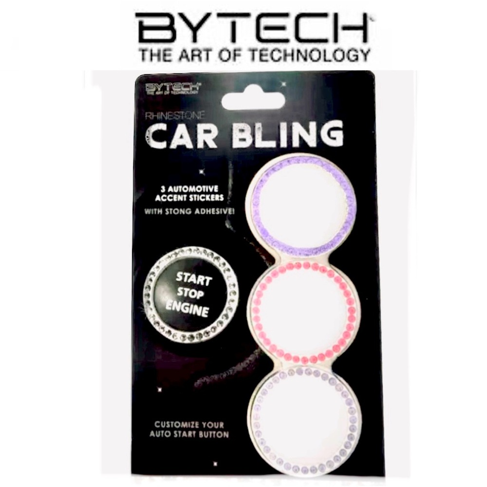 BYTECH 3pc Car push start button rhinestone Stickers size 1" x 1"  NEW